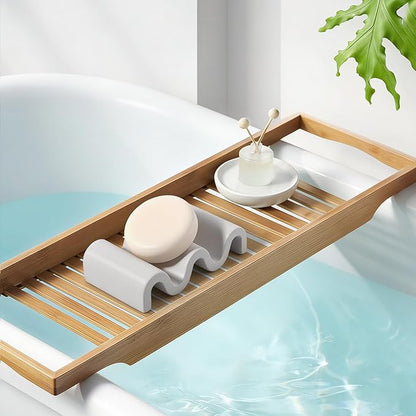 Diatomite Soap Dish Quick Drying Bar Soap Holder Draining Soap Saver Rack Wave Pattern Sponge Tray for Bathroom Sink, Shower, Kitchen, Light Grey