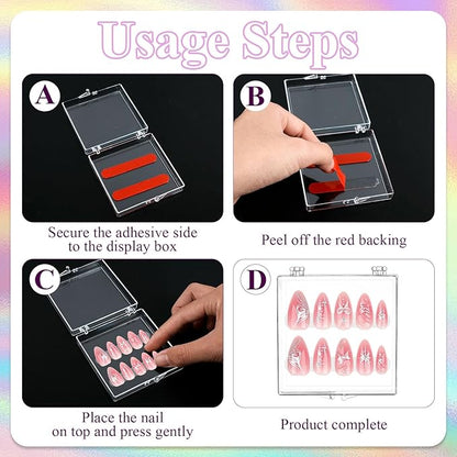 50 Pcs Press on Nail Storage Box, Clear Nail Display Case with 120 Pcs Adhesive Double Sided Tape and 50 Pcs Nails Packaging Bag, Press on Nail Case for Nails Salon, Storage, Display