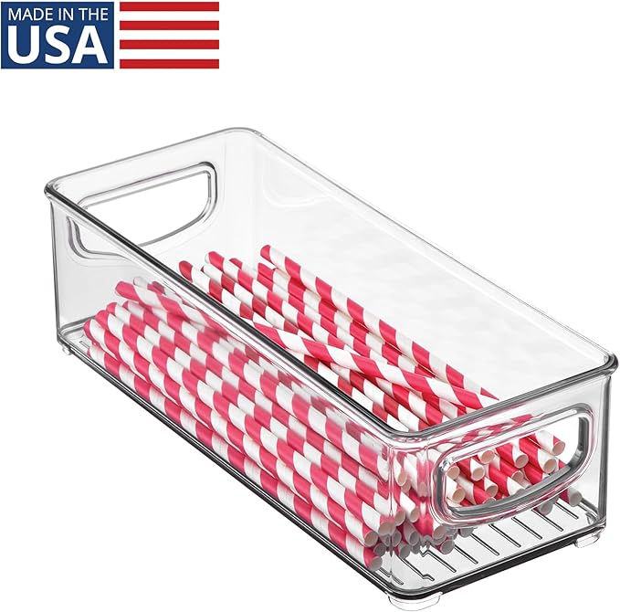 iDesign Stackable Storage Bin with Handles for Pantry, Fridge, or Freezer, Clear, Made in USA