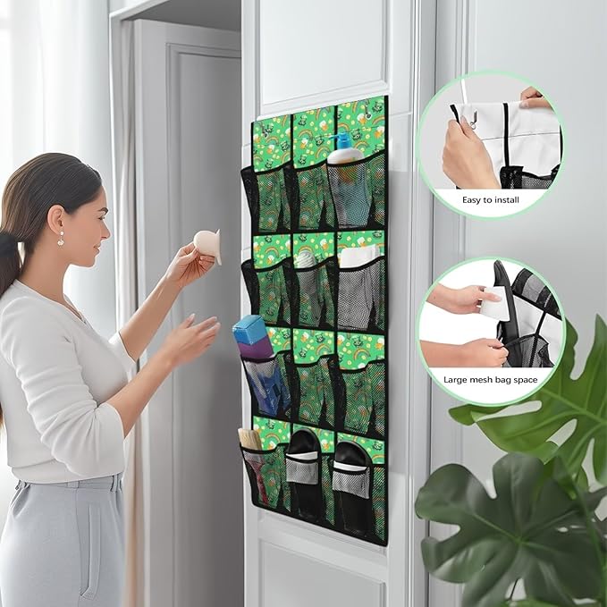 Over the Door Shoe Organizer 12 Large Mesh Pockets Shoe Storage Organizer Foldable Hanging Shoe Organizer for Closet Green Hat Rainbow