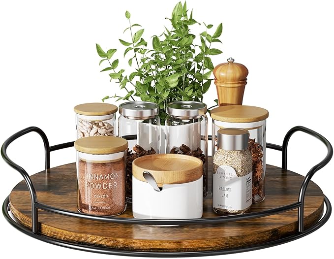 LAMU Lazy Susan Organizer, 12'' Lazy Susan Turntable for Cabinet, Table Top, Kitchen, Countertop, Bathroom, Pantry, Spice Organization, Wooden,1 Pack