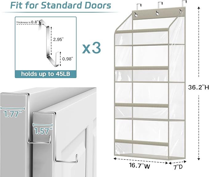 AOODA Clear Over the Door Hat Racks for Baseball Caps, Hold 48 Caps Hat Storage Organizer for Closet Wall, Deep Pockets Hanging Snapback Holder Shelves with 3 Hooks, Grey