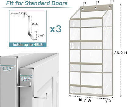 AOODA Clear Over the Door Hat Racks for Baseball Caps, Hold 48 Caps Hat Storage Organizer for Closet Wall, Deep Pockets Hanging Snapback Holder Shelves with 3 Hooks, Grey