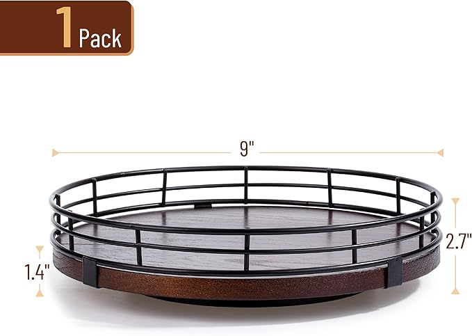 BAMBOO LAND- Lazy Susan Turntable Organizer, 9", Walnut Lazy Susan for Table Top