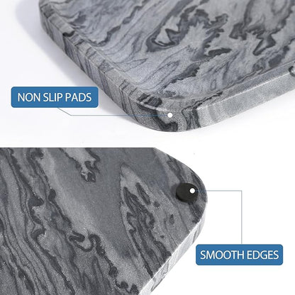 Koville Marble Tray, 12"x8" Natural Marble Vanity Tray for Countertop Bathroom Kitchen Dresser, Decorative Marble Catchall Trays for Perfume Jewelry(Grey)