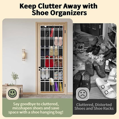 PAULONE Over the Door Organizer with 30 Large Pockets, 3 Sizes of Closet Hangers, Holds up to 69 lbs, Hanging Organizer with Clear Window for Children's Toys, Shoes, Diapers (Black)