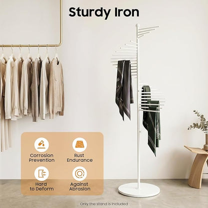 Scarf Display Rack 5.58ft Modern Freestanding Scarf Display Rack for Retail Stores, Homes & Offices, Spiral Iron Stand (White)