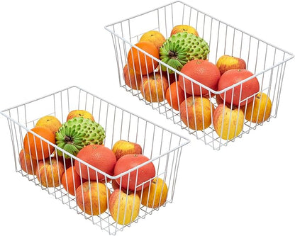 16" Upright Freezer Organizer Baskets, Wire Storage Bins Large Bakset for Freezer, Pantry, Kitchen, Bathroom Organizing, White, Set of 6