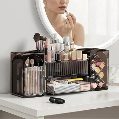 INVSSENE Stackable Makeup Organizer Countertop, Storage Perfume Skincare Cosmetic Lipstick Face Mask Makeup Brush Palettes, Ideal for Vanity Bathroom Counter