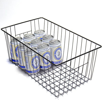 6 Pack Freezer Organizer Bins - Stand up Freezer Organizers for 16 Cu.Ft Upright Freezer, Easily Get Food Improve Air Circulation, Wire Storage Baskets, Black
