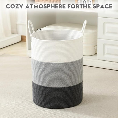 Laundry Basket Hamper Tall Rope Storage Woven for Blanket toys Dirty Clothes in Living Room Bathroom Bedroom (Gradient Grey, 100L/26.4Gal)