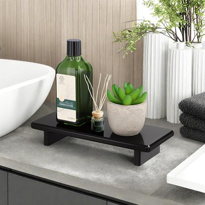 Acrylic Bathroom Counter Tray Stand, Kitchen Soap Holder Riser for Vanity Candle Plant Display, (1, Black-Small-8.6 x 3.6 x 1.5)