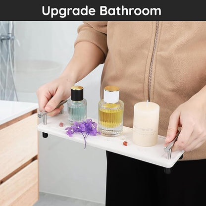 Segbeauty 12x4in Stone Drying Tray for Kitchen Counter, Water Absorbent Fast Drying Diatomaceous Tray, Instant Dry Sink Caddy Countertop Organizer Rack Soap Holder Small Vanity Tray for Bathroom White