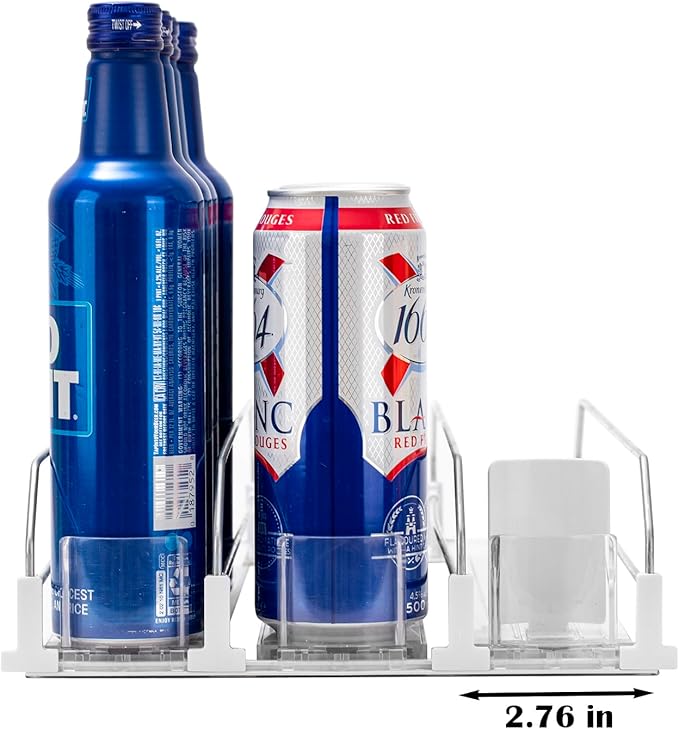 RULA Drink Organizer for Fridge, Width Adjustable Water Bottle Pusher Glide, Self-Pushing Soda Can Dispenser for Refrigerator - Holds up to 15 Cans (15" D, 3 Rows)
