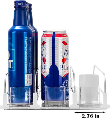 RULA Drink Organizer for Fridge, Width Adjustable Water Bottle Pusher Glide, Self-Pushing Soda Can Dispenser for Refrigerator - Holds up to 15 Cans (15" D, 3 Rows)