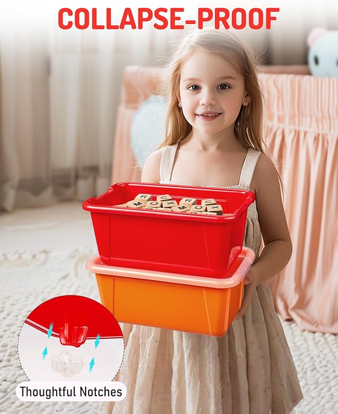 GAMENOTE 6 Quart Storage Bins with Lids, Plastic Latching Box for Classroom & Kids Toy Storage,Stackable Shoe Box Size Containers for STEM Morning Tubs, Crafts & Building Blocks (6, Colorful)
