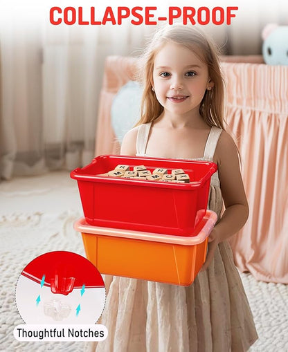 GAMENOTE 6 Quart Storage Bins with Lids, Plastic Latching Box for Classroom & Kids Toy Storage,Stackable Shoe Box Size Containers for STEM Morning Tubs, Crafts & Building Blocks (6, Colorful)