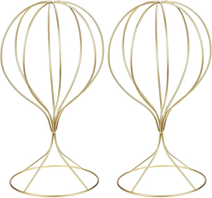 uxcell Metal Hat Display Stand 2 Pack Tabletop Hat and Wig Rack Modern Women Closet Holder for Baseball Cap, Fedora Hat, Cowboy Hat - Gold