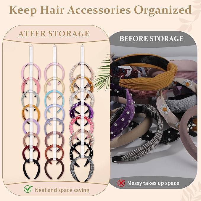 3 PCS Headband Holder Organizer for Girl,Hanging Hairband Storage for Women,Brown Hair Hoop Display Hair Accessories Organizer Bedroom College Dorm Decor (8-shape)