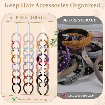 3 PCS Headband Holder Organizer for Girl,Hanging Hairband Storage for Women,Brown Hair Hoop Display Hair Accessories Organizer Bedroom College Dorm Decor (8-shape)