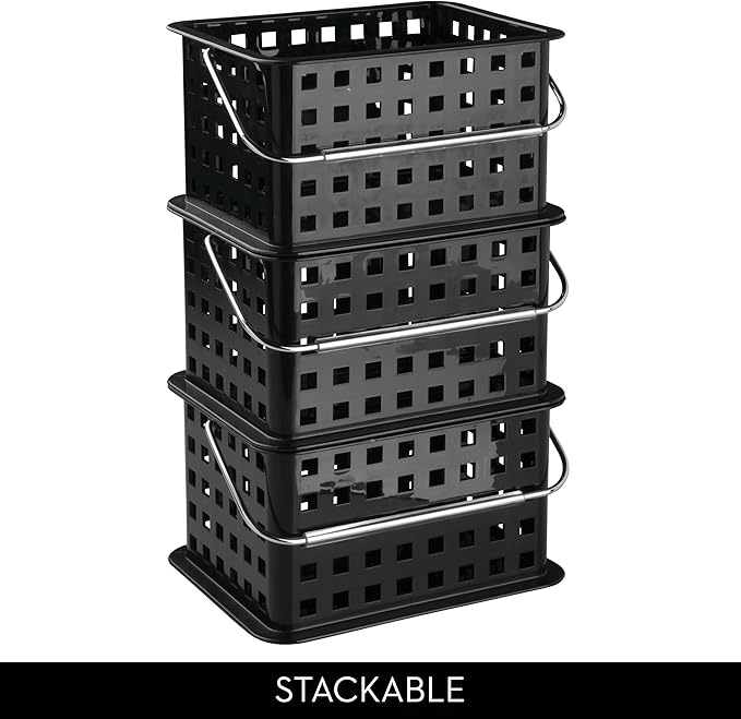 iDesign Plastic Shower Caddy Basket with Handle for Bathroom or College Dorm - Black - Made in USA