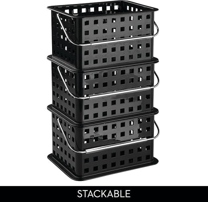 iDesign Plastic Shower Caddy Basket with Handle for Bathroom or College Dorm - Black - Made in USA