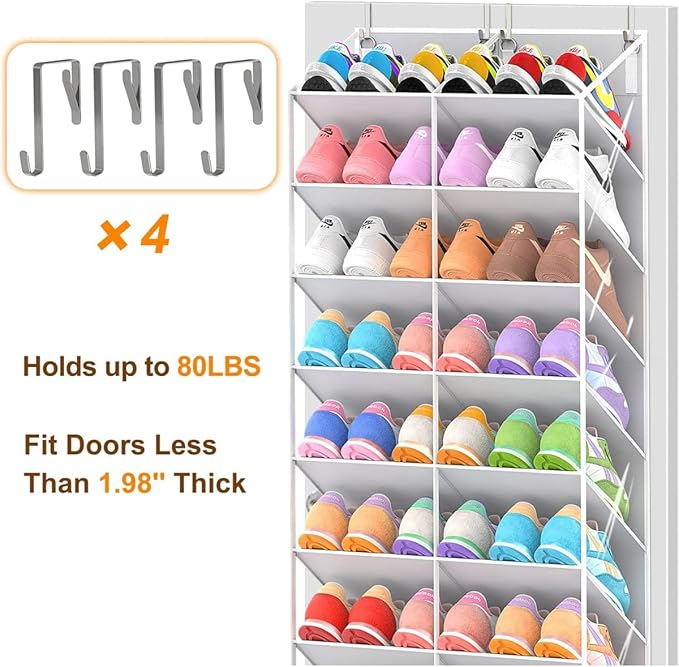 TAKE FIRE Over the Door Shoe Organizer: 10-Tier Clear Pocket Storage for Sneakers, Boots & Heels (20-30 Pairs, Black)