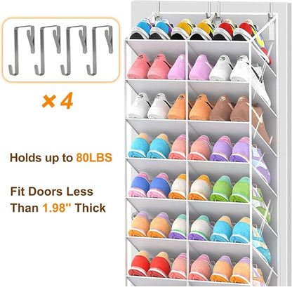 TAKE FIRE Over the Door Shoe Organizer: 10-Tier Clear Pocket Storage for Sneakers, Boots & Heels (20-30 Pairs, Black)