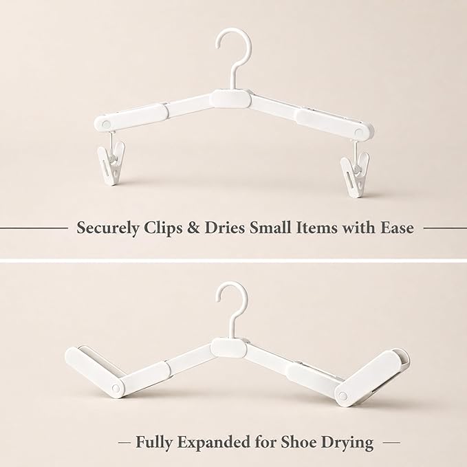6 Pack Foldable Travel Hangers with 12 Clips, Portable Collapsible Clothes Hanger for Travel, Cruise, Hotel, Camping, Dorm, Space Saving Laundry Solution for Small Spaces (White)