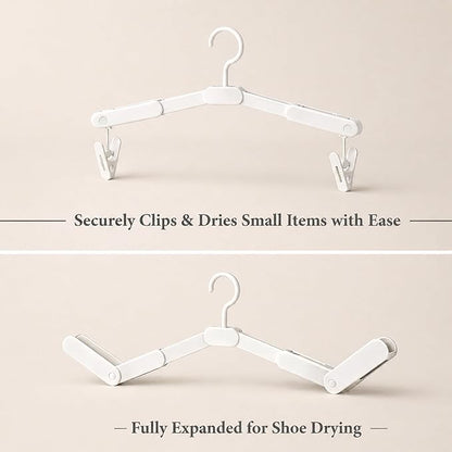 6 Pack Foldable Travel Hangers with 12 Clips, Portable Collapsible Clothes Hanger for Travel, Cruise, Hotel, Camping, Dorm, Space Saving Laundry Solution for Small Spaces (White)