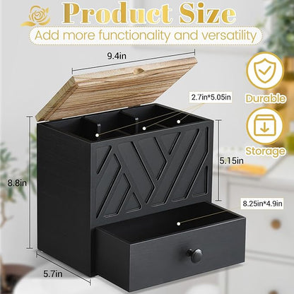 Tampon Holder for Bathroom Decor, Feminine Product Organizer with Lid and Drawer, Shark Week Tampon Storage, Wood Pad and Tampons Organizer for Toilet Storage, Bathroom Accessories Box for Girl Stuff