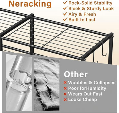 4-Tier Metal Shoe Rack for Entryway Closet, Heavy Duty Metal Shoe Organizer Storage Shelf with Tall Boot Space, Space Saving Free Standing Shoe Tower for Garage Bedroom Hallway, Black