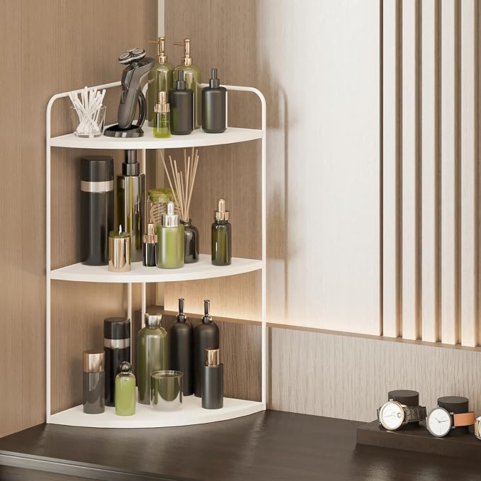 Forest Angle Bathroom Counter Organizer,Countertop Organizer,Vanity Organizers,Bathroom Storage,Bathroom Sink Caddy,Counter Shelf,Corner Counter,Corner Shelves(White)