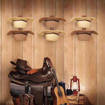 Cowboy Hat Rack, 6 Pieces Hat Rack for Cowboy Hats with Wooden Board, Metal Cowboy Hat Holder Wall Storage Hat Holder-Organize Western Hats with Style and Ease
