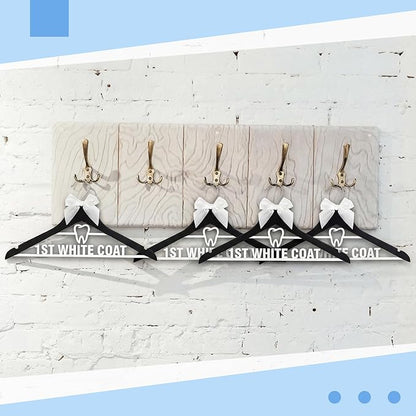 Bucherry First White Coat Hanger Dental Gift Hanger with Bow 1st White Coat Ceremony Dental Dentist Assistant Hygienist Graduation Gifts New Nurse Doctor Pharmacist Phd for College Med Graduation