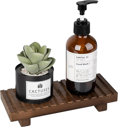 Bathroom Tray Rustic Farmhouse Bathroom Decor Wood Display Stand Riser Kitchen Soap Dish Holder for Vanity, Countertop, Sink, 8.6 * 3.6 Walnut