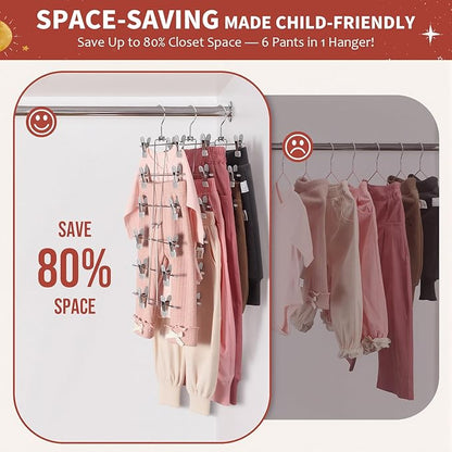 DOIOWN 6-Tier Baby Hangers with Clips - Space Saving Kids Pants Hangers for Babies & Kids Pant,Clothe,Adjustable Toddler Clothes Hanger for Newborn Children Closet Organization Gray 2Pack