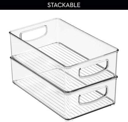 iDesign Stackable Pantry Bins with Handles, 2 Small Bins and 1 Medium Bin, 3 Pack, Clear, Made in USA