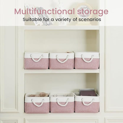 Storage Baskets for Shelves 13.8x9.8x6.7 Inch, Foldable Fabric Storage Bins with Handles, Small Storage Baskets for Organizing Closet, Office, Home Organization (1-Pack, White&Pink)