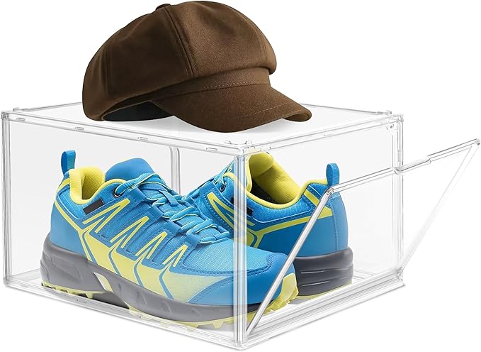 Clear Acrylic Shoe Boxes Organizer, Extra-Thick Reinforced Stackable Shoe Storage with Magnetic Door, Foldable Dust-Proof Display Cases for Closet & Entryway, Fits up to Men’s 12, Crystal Clear 1 Pack
