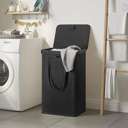 WOWLIVE 100L Laundry Hamper with Lid, Large Foldbale Laundry Basket with 2 Removable Bags and Handles, Tall Collapsible Dirty Clothes Hamper for Laundry Room, Bathroom, Dorm (Black)