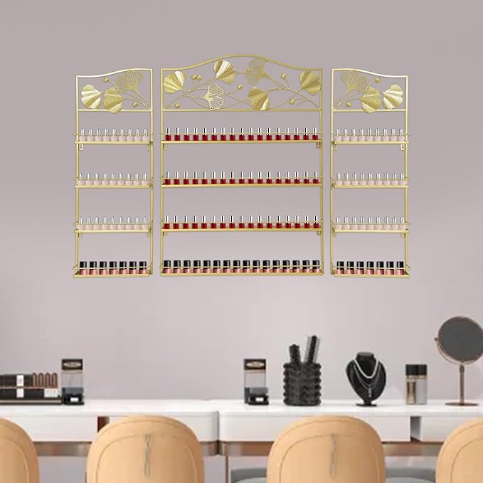 4 Tier Wall-Mounted Nail Polish Storage Racks 3PCS Metal Nail Polish Organizer Shelf for Wall Cosmetic Display Cases Perfume Lipstick Display Stand for Home Spa Nail Salon
