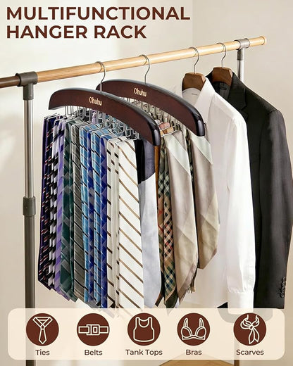 Tie Rack Hanger for Closet: Ohuhu 2 Packs 24 Folding Hooks Tie Hangers for Men Wooden Tie Holder Organizer Space Saving Necktie Storage 360 Degree Rotating Ties Belts Scarves Tank Tops-Walnut