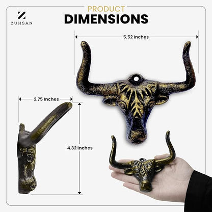 Cowboy Hat Rack for Wall - 2 Pack Cast Iron Cowboy Hat Holder,Hat Storage Organizer Hat Hooks for Wall Western Decor for Bedroom Western Gifts (Gold, 2 Pack)