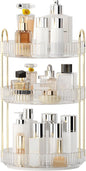 YCIA&DONE 360 Rotating Makeup Organizer and Storage for Vanity Countertop 3 Tiers, High Capacity Cosmetic Skincare Perfume Organizers for Dresser Bathroom Lazy Susan (Clear White)