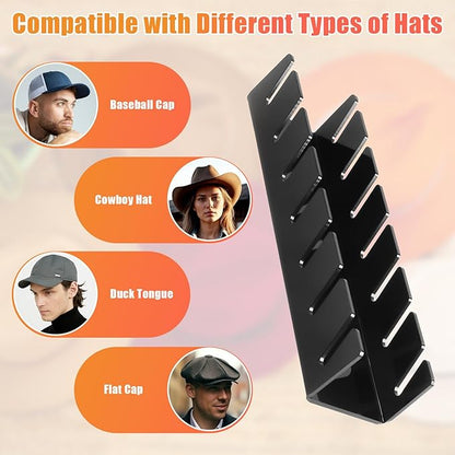Hat Stand for Baseball Caps, 2 Pack No Install Acrylic Hat Organizer for 14 Baseball Caps Storage Organizer, Hat Racks Hat Holder Display and Organization for Closet, Bedroom, Dresser (Black-2Pack)