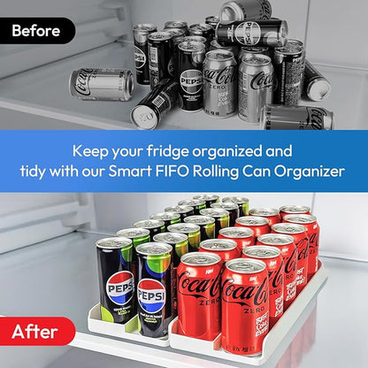 Can Dispenser 2-Pack, Smart FIFO Rolling Can Organizer for Refrigerator, Front Load Soda & Beer Drink Holder, Space-Saving Fridge Organizer, Durable ABS + PET, Made in Korea