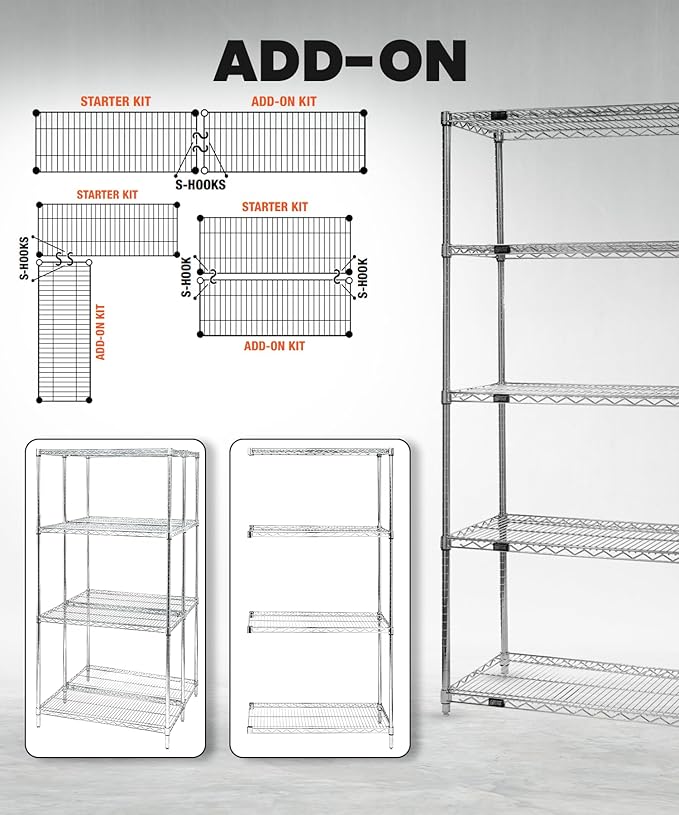 Quantum Storage Systems WR63-1260BK-5 Wire Shelving Starter Kit, 60" W x 12" D x 63" H, 600 lbs Capacity, Carbon Steel, Epoxy Coated, Black, NSF