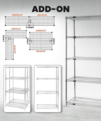 Quantum Storage Systems WR63-2148BK-5 Wire Shelving Starter Kit, 48" W x 21" D x 63" H, 600 lbs Capacity, Carbon Steel, Epoxy Coated, Black, NSF