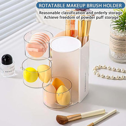 Azurphoric Hair Accessories Organizer with Hair Brush Holder, Rotatable Makeup Brush Holder for Necklaces, Earring, Bracelet, Ring, Makeup Brushes, Hair Clip and Hair Accessories (White, 3-Layer)
